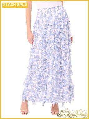 Smocked Waist Ruffled Corkscrew Maxi Skirt Flowy Full Skirt